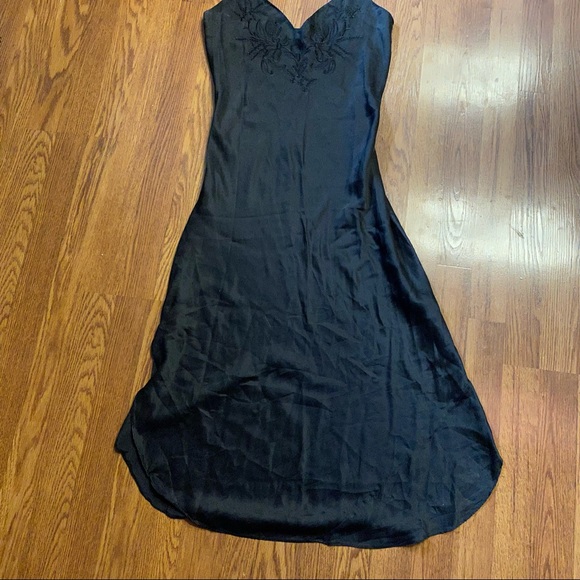 Vintage 90’s 100% Silk Dress Black Silk Slip Dress Size Small Satin Mini Dress - Picture 6 of 12
